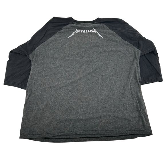 Vintage Men's Black Grey Metallica Spell Out 3/4 Sleeve Raglan Band T-Shirt 2XL - Picture 4 of 7